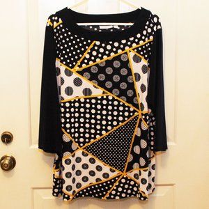 Susan Graver Dark Navy, White & Yellow Top